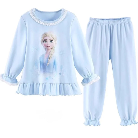 Girls' Sleepwear Set Children's Pure Cotton Autumn Outfit New Ice And Snow Elsa Cute Princess Home Outfit Children's Clothing
