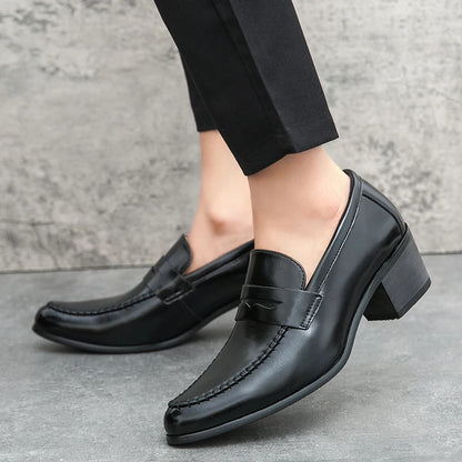 Men Retro Dress Shoes Black Brown Medium High Heels European and American Business Banquet Cuban Leather Shoes Size 38-45