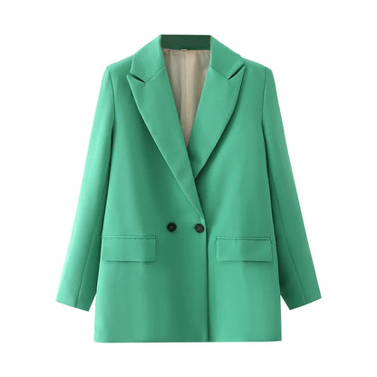 Women Black Blazer 2025 Fashion Office Wear Double Breasted Blazer Coat Vintage Long Sleeve Pockets Female Outerwear Chic Tops