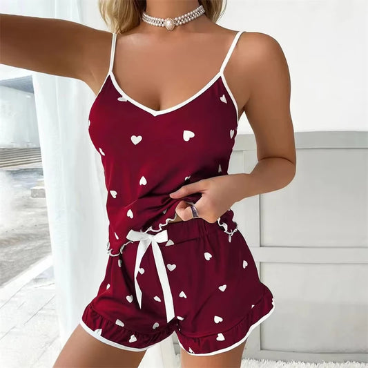 Summer Sleepwear Women Sleepwear Sleeveless Shorts Set 2 PieceS Lace Sleepwear Vest Sleeping Home Clothes New Valentine's Gift