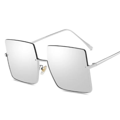Fashion Oversized Square Sunglasses Women Brand Retro Big Frame Sun Glasses Female Metal Semi-Rimless Designer Oculos De Sol