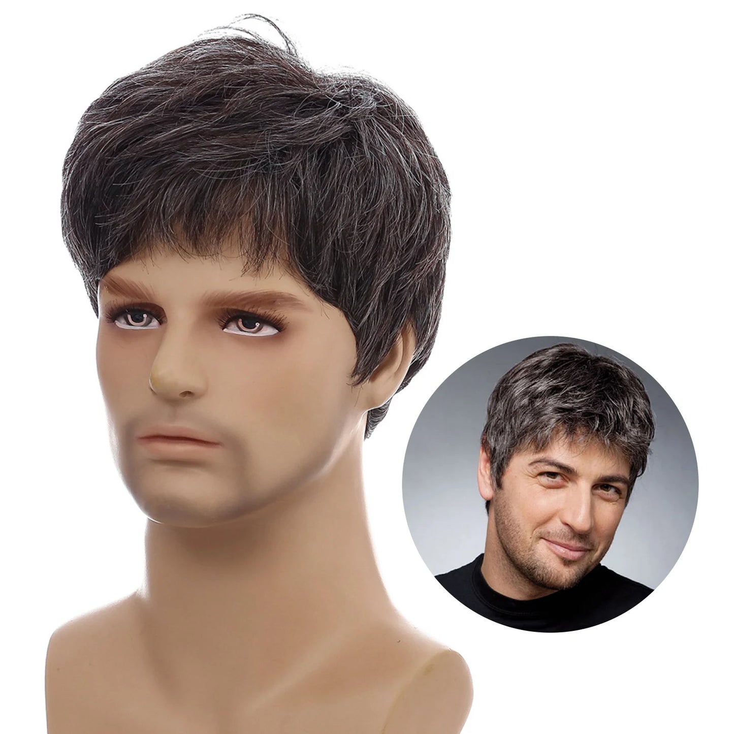 Fashion Men's Short Hair Wig Breathable Synthetic Fiber Head Covering Wig Adjustables Size For Men Proms Weddings Role Playing
