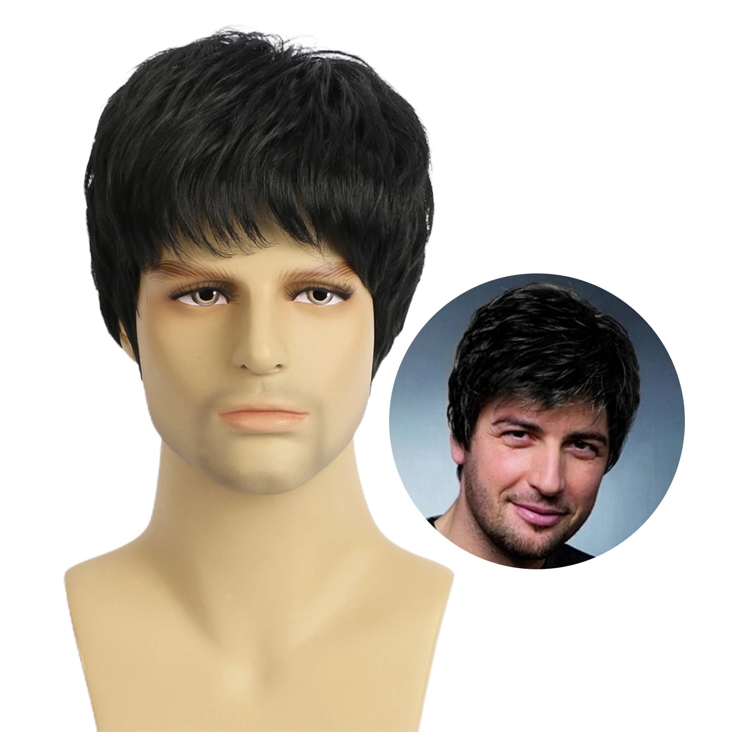 Fashion Men's Short Hair Wig Breathable Synthetic Fiber Head Covering Wig Adjustables Size For Men Proms Weddings Role Playing