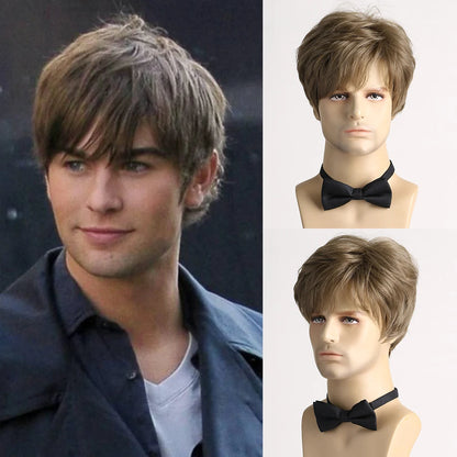 Short  Natural Curly Hair For Male Young Men Heat Resistant Fiber Synthetic Wigs