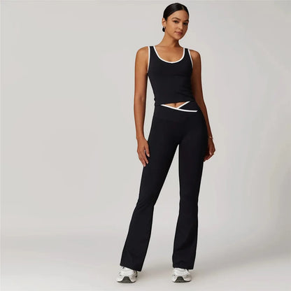 Active Wear Women 2 Piece Pants Set Sport Yoga Fitness Vest Flare Pants Outfits Summer Casual Jogging Two Piece Tracksuit