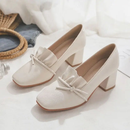 Women's Summer Footwear with Bow Shoes for Woman 2024 on Heeled High Heels Square Toe Pumps Casual 39 Comfortable and Elegant A