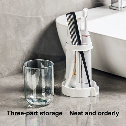 Household Bathroom 3-in-1 Toothbrush Holder Toothpaste Mouthwash Cup Organizer Dry And Dustproof Cleaning Tool Storage Rack