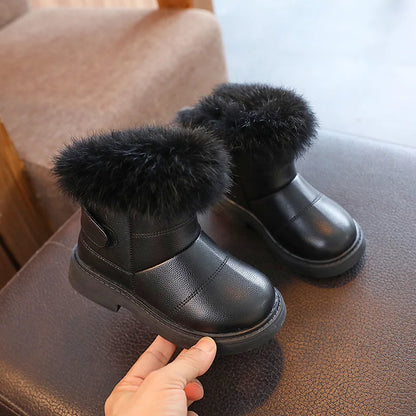 Children's Shoes 2025 Winter  Girls' Warm Cotton Boots Wholesale Rabbit Fur Soft Sole Boys' Baby Thick Snow Boots