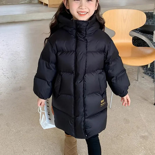 -30℃ Kids Winter Girls Padded Jackets Thick Warm Waterproof Shiny Hooded Coats Children Outerwear Clothes Teen Parka 5-14 Years