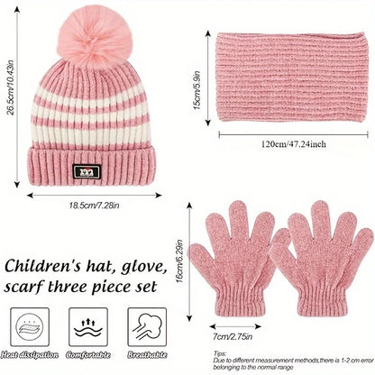 Children's winter hat scarf glove set, warm hat with neck warm gloves hat scarf suitable for girls and boys 6-14 years old.
