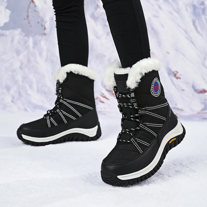 Winter Women Boots High Quality Plush Warm Snow Boots Lace-up Non Slip Comfortable Ankle Boots Outdoor Waterproof Hiking Boots