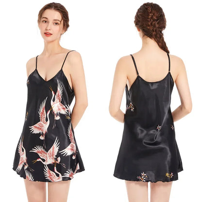 Women Sleepshirts Sexy Sleep Dress Ice Silk Satin Sleepwear for Ladies Nightdress Sleeveless Nightgown Summer  Homewear