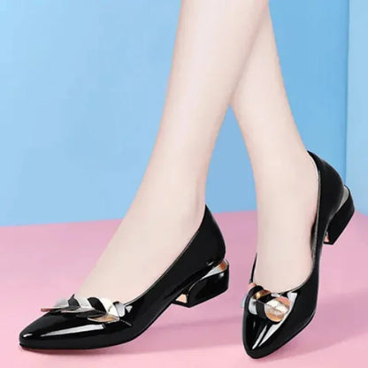 2024 Women Dress Shoes Patent Leather Mid Heel Pumps Fashion Shoes Pointed Toe Slip on Office Ladies Zapatos Black Women Shoes