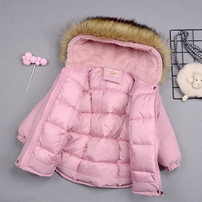 Winter warm children's jacket with hooded fur collar Outerwear Korean version trendy Child girl coat suitable for 2-8 years old