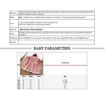 Baby Girls Dress Warm Lattice Knit Long-sleeve Princess Dress Kids Clothes Children Dresses For Toddler Baby Christmas Costume