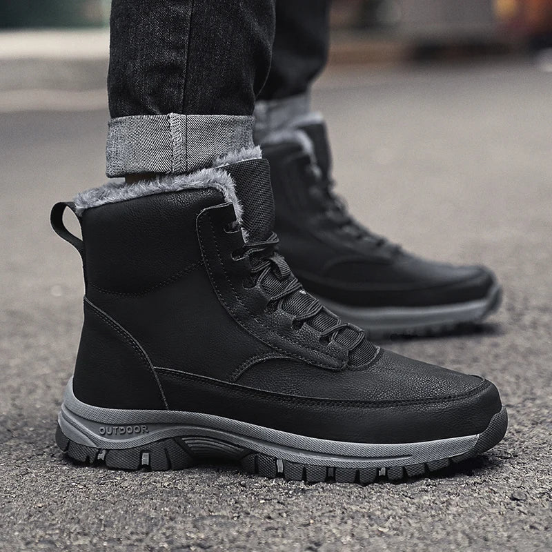 New Men Winter Snow Boots For Waterproof Leather Sneakers Super Warm Men's Boots Outdoor Male Hiking Boots Work Shoes Size 39-48