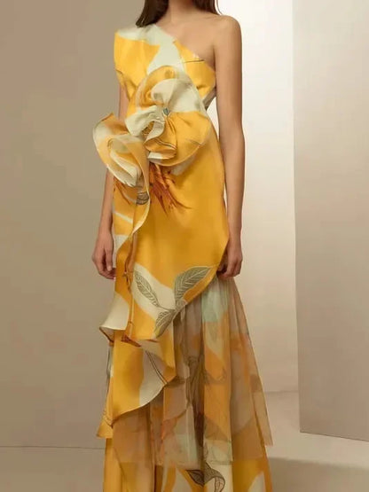 Elegant Vintage French Style Summer Dresses High Waist Casual Printed Crossbody Dresses For Women Sleeveless