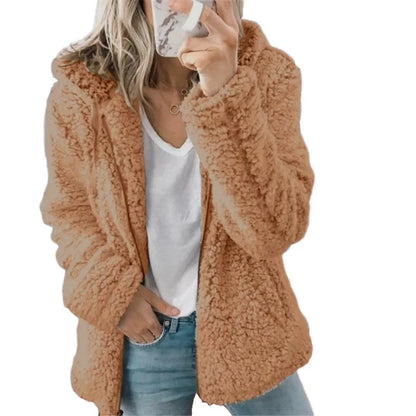 2025 Winter Clothes Women Elegant Bear Teddy Faux Fur Coat Thick Warm Soft Fleece Jacket Female Pocket Zipper Coat Veste Femme
