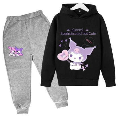 Hello Kitty Casual Funny Children's Tracksuit Boys Kuromi Kids Hoodies Long Pant 2Pcs Sets Baby Girls Kids Suits Sport Tracksuit