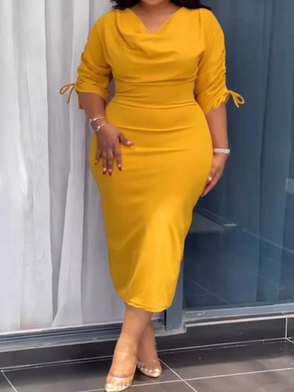 L-4XL Plus Size Clothes Dresses Women Robes Summer Autumn 3/4 Sleeve Street Style Casual 3XL 4XL Big Size Midi Dress Oversized