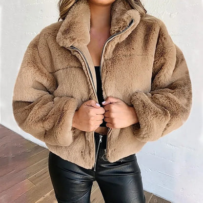 Autumn Winter Coat For Women 2025 New Elegant Teddy Bear Warm Thicken Fleece Faux Fur Coats Jacket Women Long Sleeve Outwear