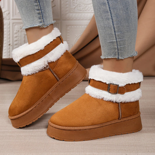 Women's Single Boots Winter New Thick Soled Frosted Plush Zipper Mid-calf Boots Casual Comfort Warm Non-slip Snow Boots