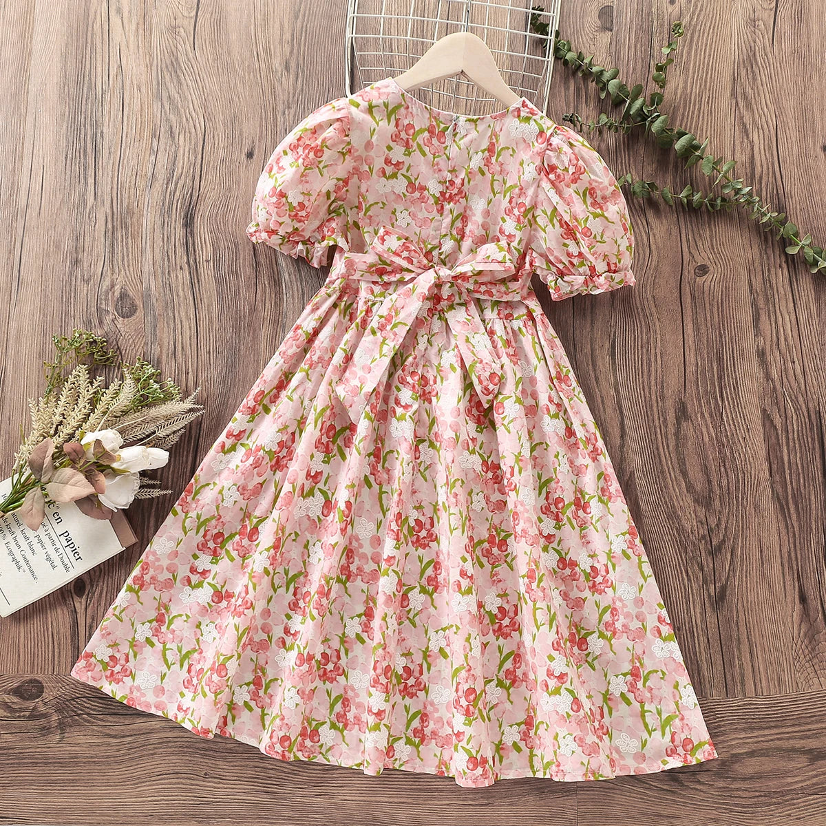 Summer Girls Floral Dresses for Kids Clothes Baby Flower Outfits Cotton Teenager Short Sleeve Children Costumes 4 6 8 9 12 Years