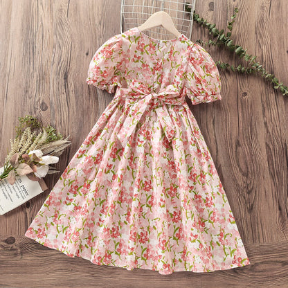 Summer Girls Floral Dresses for Kids Clothes Baby Flower Outfits Cotton Teenager Short Sleeve Children Costumes 4 6 8 9 12 Years