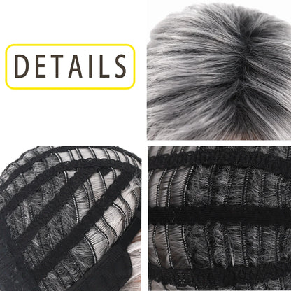 Short Grey Wigs for Women Gray White Pixie Cut Wigs with Dark Root Layered Synthetic Short Hair Wigs Natural Looking