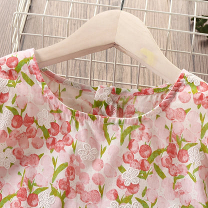 Summer Girls Floral Dresses for Kids Clothes Baby Flower Outfits Cotton Teenager Short Sleeve Children Costumes 4 6 8 9 12 Years