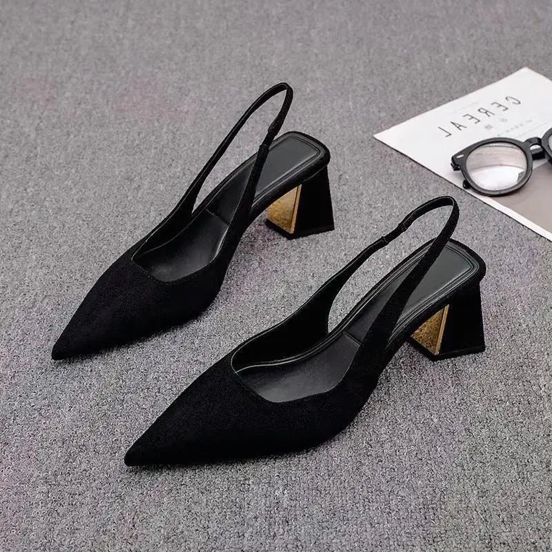 2025 Sandals Women Summer New Fashion Women's Sandals Pointed Pumps Women Shoes Office Dress Shoes Sexy Square Heel High Shoes