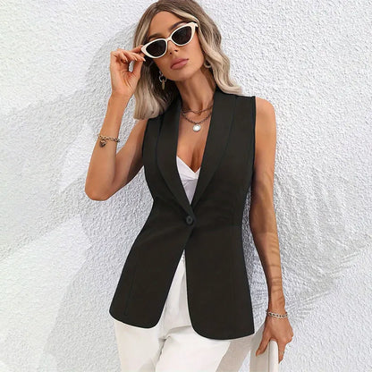 Women Fashion Solid Single Breasted Waistcoats Vest Sleeveless Jackets Female Chic Lady Tank Tops Casual Black White Pink Top