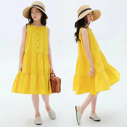 Fashion Summer Kids Girls Dress 2024 Children Loose Dress Casual Beach Dresses For Girl Teen Princess Vestido 8 10 12 14 Year