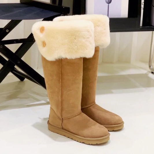 Winter women's boots over the knee long boots, super high tube sheepskin integrated snow boots, winter outdoor insulation