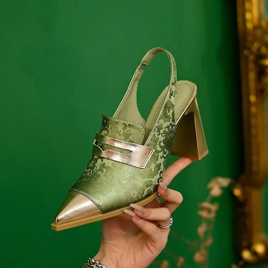 2025 Women Sandals Sexy Pointed Toe High Heels Print Random Shoes Summer Designer Dress Slingback Platform Mujer Zapatos Pumps