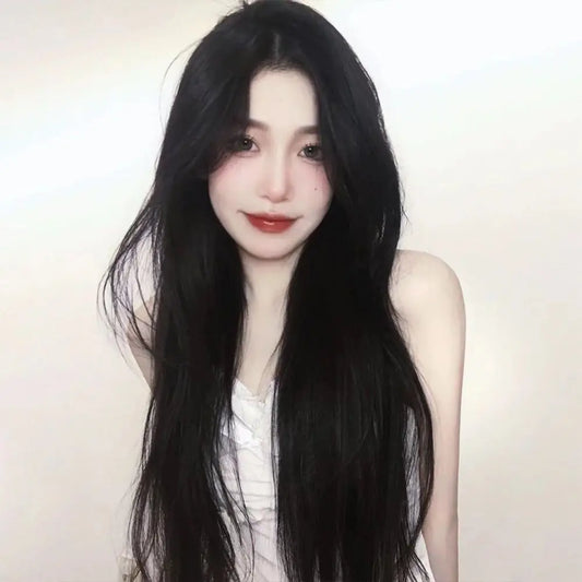 Wig Female Black Eight-letter Liu Haichang Straight Hair Wig Band With Middle Point For Daily Wear Of Full-length Wig