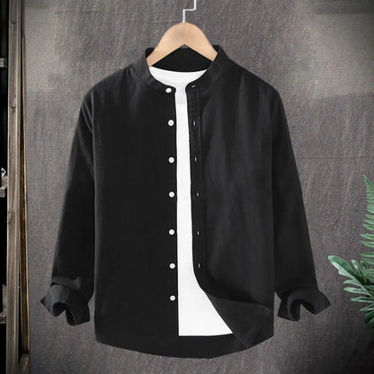 Men Shirt Men's Stand Collar Cardigan Shirt Solid Color Single-breasted Long Sleeves Soft Casual Coat for Fall Plus Size Mid