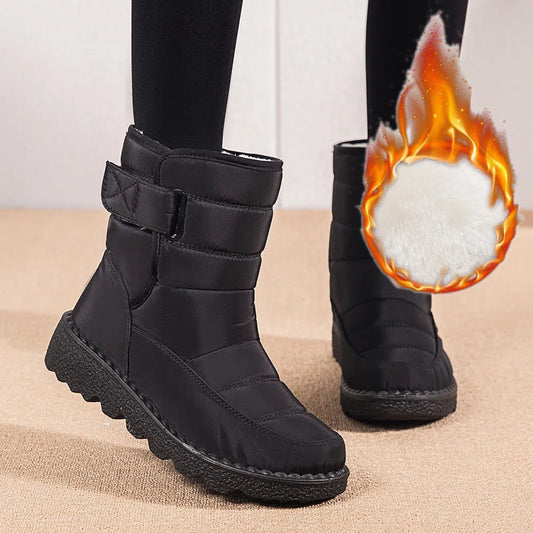 2025 Women's Snow Boots Women Winter Shoes Keep Warm Plush Fashion Ladies Outdoor Non-slip Waterproof Mid Calf Boots Femme