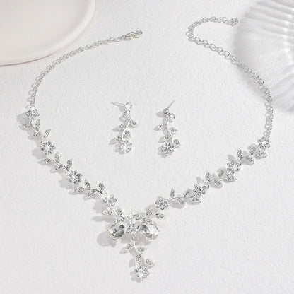 Bridal Flower Crystal Jewelry Set Shining Exquisite Earrings Luxury Rhinestone Necklace Banquet
