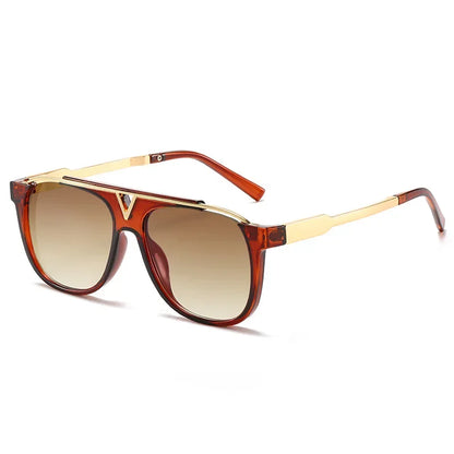 Popular Fashion Men Sunglasses Square Metal Combination Frame Anti-UV400 Lens