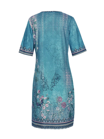 Summer plus Size V-Neck Short Sleeve Dress Women's Printed Patterns Optimal 2025 New Arrival Fashionable plus Size Casual Dress