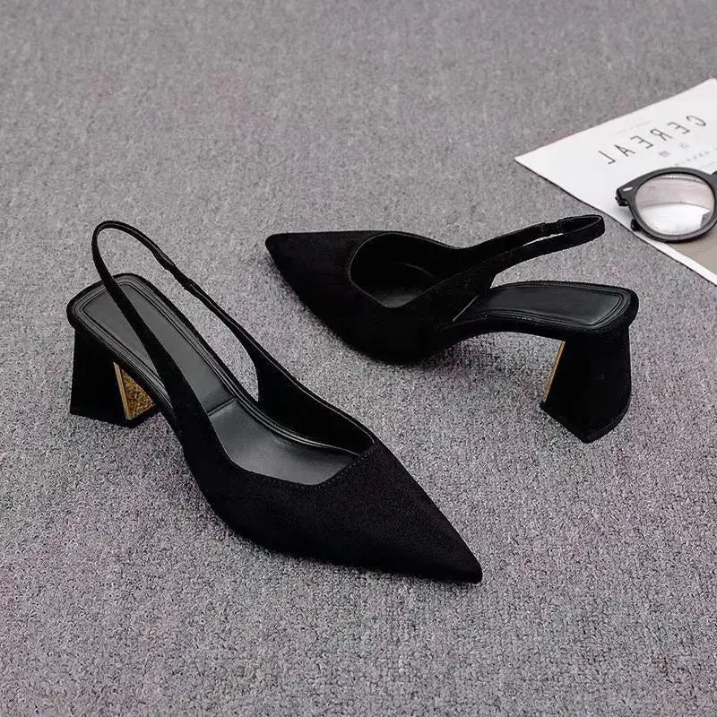 2025 Sandals Women Summer New Fashion Women's Sandals Pointed Pumps Women Shoes Office Dress Shoes Sexy Square Heel High Shoes