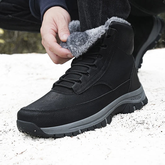 New Men Winter Snow Boots For Waterproof Leather Sneakers Super Warm Men's Boots Outdoor Male Hiking Boots Work Shoes Size 39-48