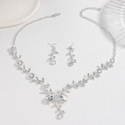 Bridal Flower Crystal Jewelry Set Shining Exquisite Earrings Luxury Rhinestone Necklace Banquet