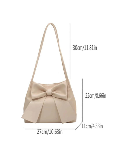 Fashionable Large Capacity Bow Knot Shoulder Bag Cute Kawaii Bow Decor Water Bucket Bag Lightweight Casual Handbag