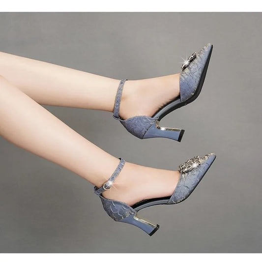 High Heel Shoes for Women 2024 Spring New Bling Buckle Pointed Toe Thin Heels Women Shoes Sexy Dress Wedding Pumps Heeled Shoes