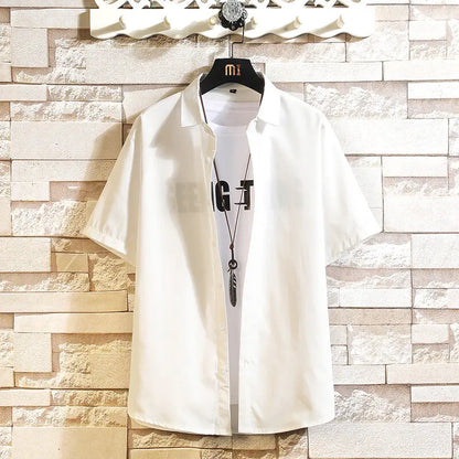 New men's shirt streetwear, solid-color short-sleeved shirt, men's summer trend shirt