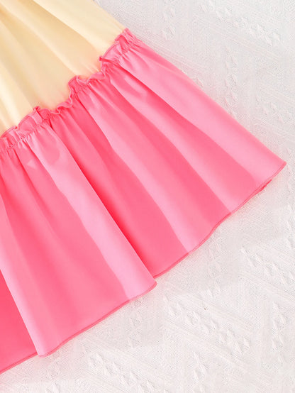 Summer New Girls Dress Casual Wear With Contrasting Color Slip Dress Holiday Beach Tour Long Dress Soft Cool And Comfortable