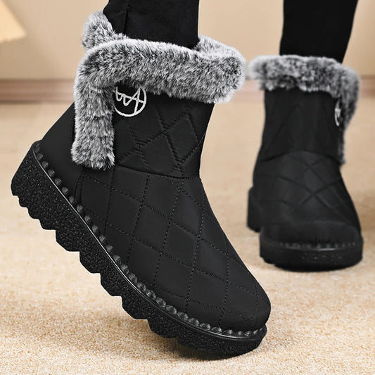 Winter Women's Waterproof Snow Boots Thick-soled Plush Cotton Boots Warm Non-slip Outdoor Mid-size Women's Cotton Shoes