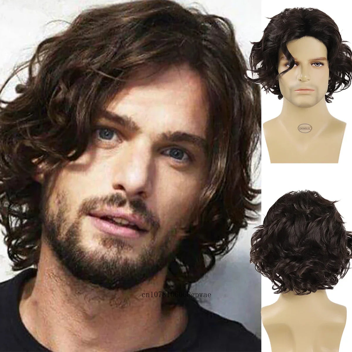 Short Curly Wig for Men Synthetic Layered Wavy Brown Wigs Cosplay Costume Daily Party Halloween Heat Resistant Natural Looking
